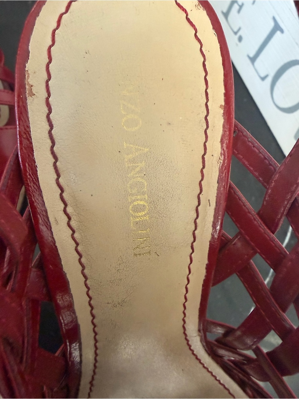 Enzo Angiolini "Vanida" Red Leather Woven Strappy Cork Wedge Sandals - Picture 8 of 9